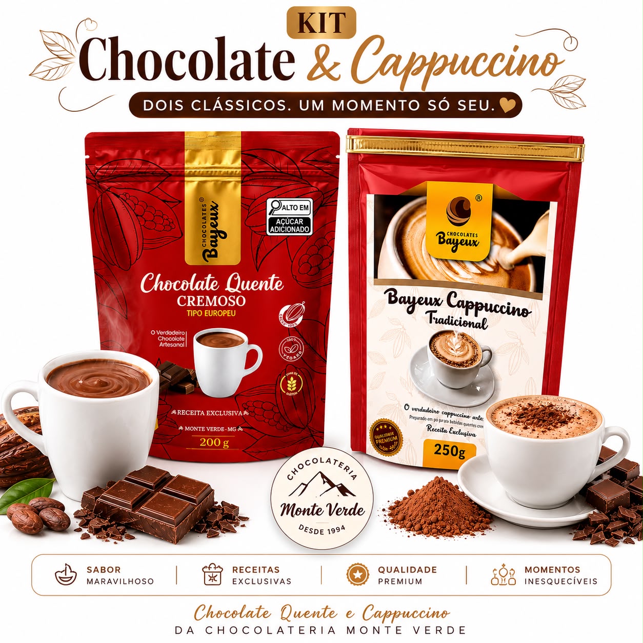 Kit Chocolate Quente e Cappuccino da Chocolateria Monte Verde